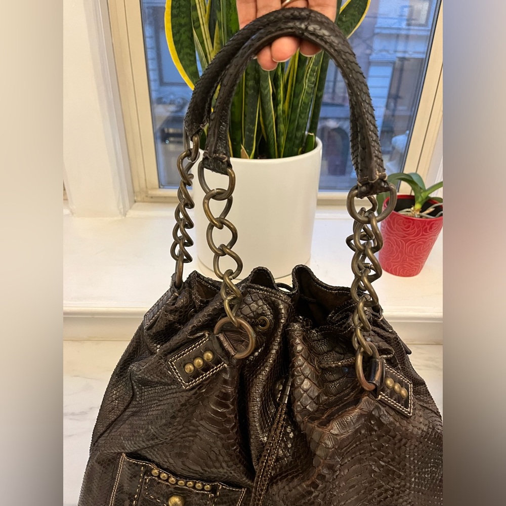 Jane August Authentic Python Chocolate Brown Draw… - image 3